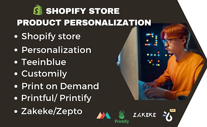 Gig Preview - Setup teeinblue customily shopify print on demand product personalization zakeke