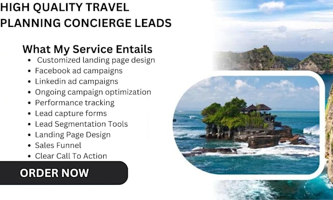 Gig Preview - Generate concierge service leads travel planning errand running landing page