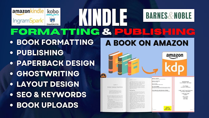 Gig Preview - Write format, edit and upload book, ebook on amazon kdp, paperback design, kdp