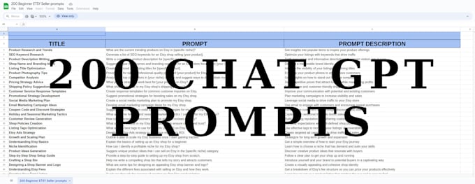 Bestseller - provide 200 etsy seller chatgpt prompts with newbie guide