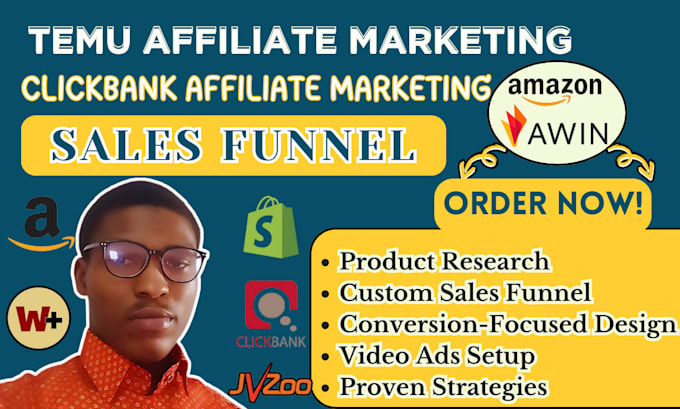 Gig Preview - Create temu affiliate marketing, clickbank affiliate marketing sales funnel