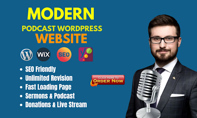 Gig Preview - Design a modern podcast wix to wordpress website, landing page and seo website