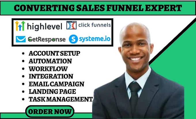 Gig Preview - Build gohighlevel clickfunnels zoho systeme io sales funnel hubspot landing page