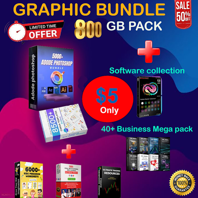 Gig Preview - Give graphic bundle 800 gb pack