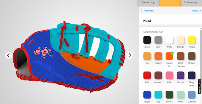 Gig Preview - Create 2d 3d baseball glove product configurator  on zakeke  kickflip expert