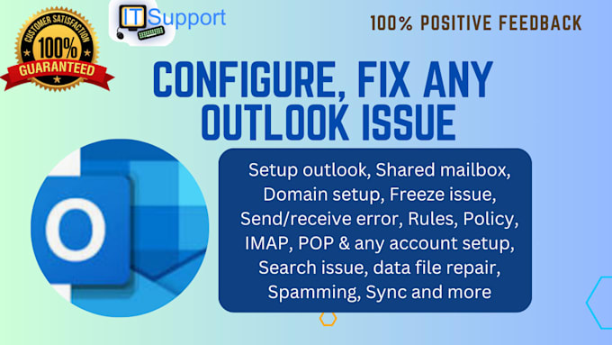 Gig Preview - Configure and fix microsoft outlook 365 email issues remotely