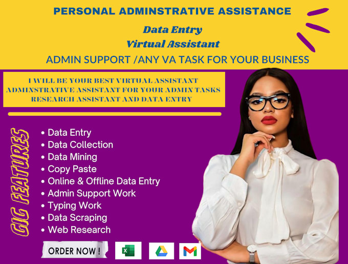 Gig Preview - Be your personal administrative virtual assistant for data entry, copy paste