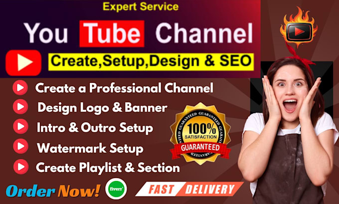 Gig Preview - Create and setup youtube channel with logo, banner, SEO