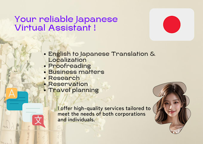 Gig Preview - Be your virtual japanese assistant, customer, travel support