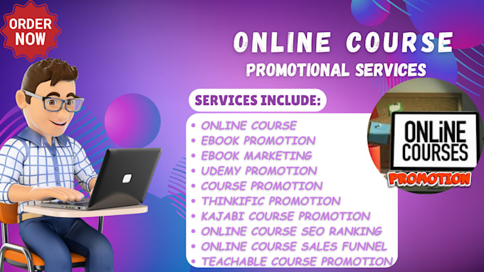 Gig Preview - Do online course promotion, udemy promotion, kajabi course marketing, course