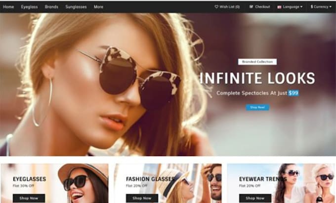 Gig Preview - Design sunglasses store sunglasses website sunglasses shopify eyeglasses store