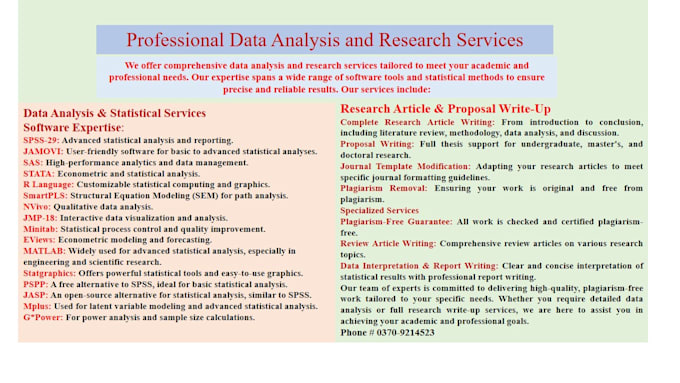 Gig Preview - Do professional services for data analysis and research