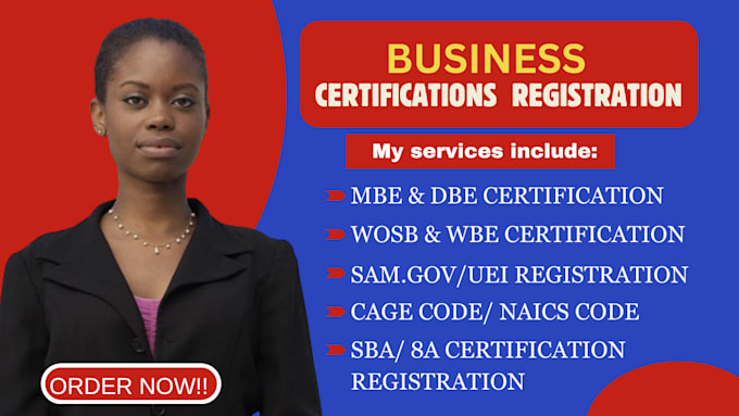 Gig Preview - Help you with mbe certification wbe, sba, wosb, dbe,501c3, 8a and sam gov