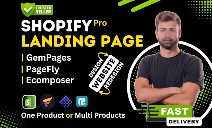 Gig Preview - Design shopify landing page by gempages pagefly or ecomposer