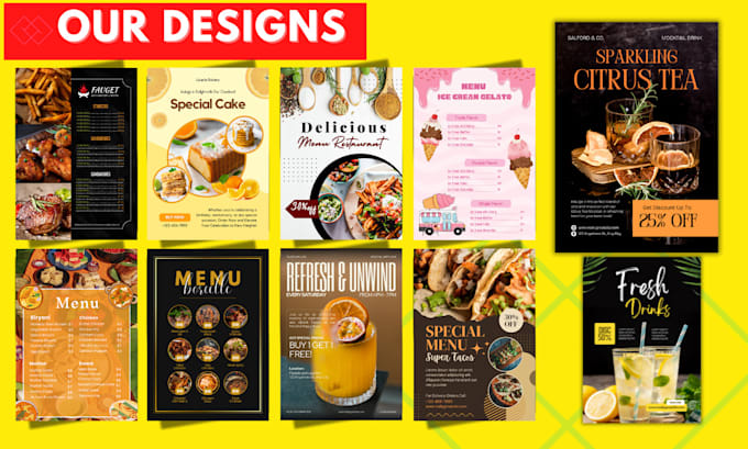 Gig Preview - Design restaurant and food menu, poster, flyers, drinks, beverages, brochure