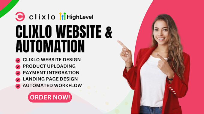 Gig Preview - Design clixlo website clixlo automation on teachable, kajabi, gohighlevel clixlo