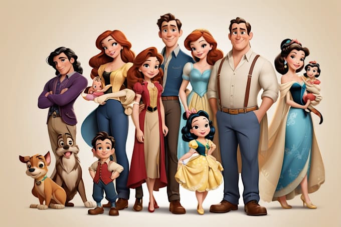 Gig Preview - Design a professional disney family portrait