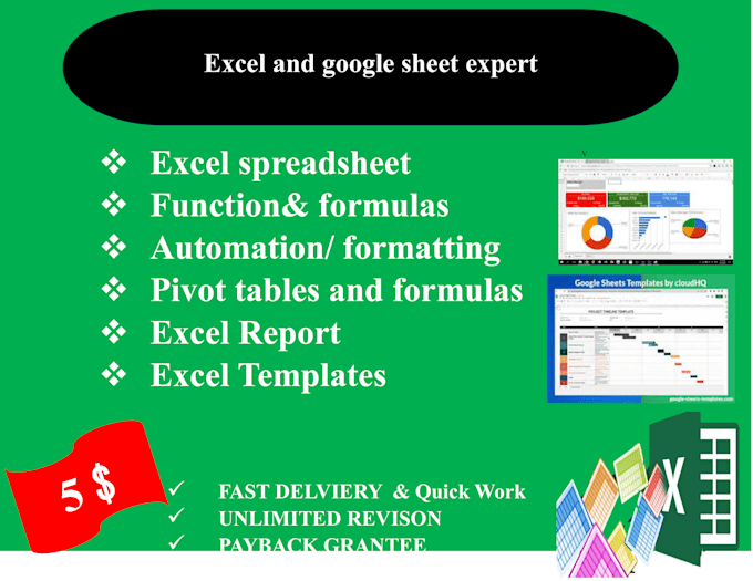 Gig Preview - Create excel spreadsheet, google sheet with functions, formulas, template