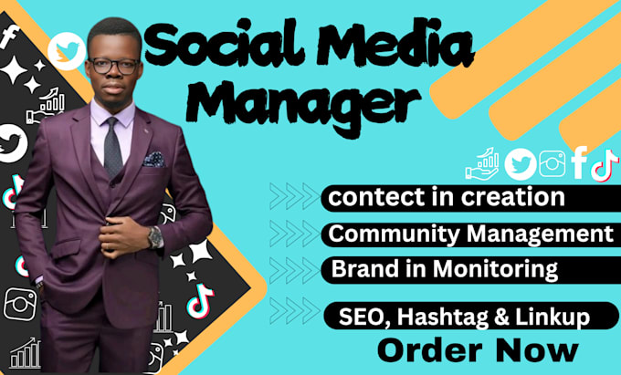 Gig Preview - Be your social media marketing manager, facebook manager, tiktok manager