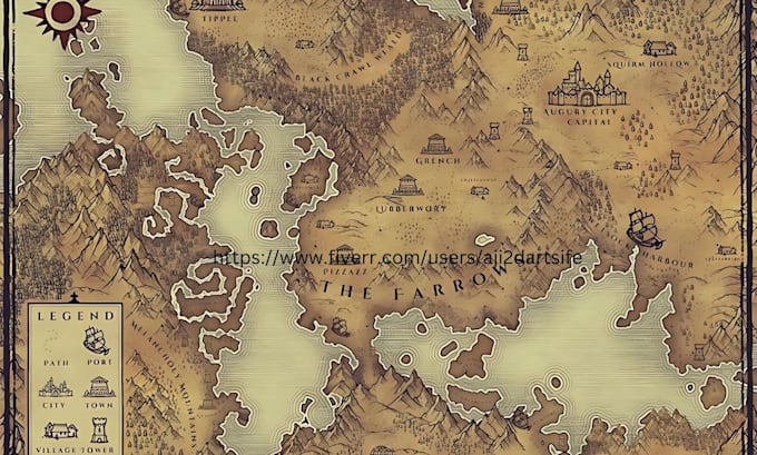 Gig Preview - Partchment map, digital map, fantasy map design, cartography, novel book map