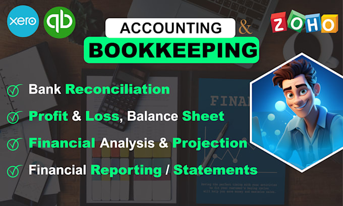 Gig Preview - Do accounting and bookeeping on xero software, quickbooks software and zoho