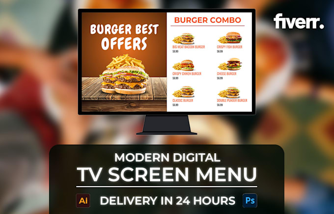 Gig Preview - Design statics tv screen menu board, digital restaurant, chalkboard menu