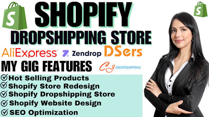 Gig Preview - Create shopify dropshipping store, design shopify store, shopify website design