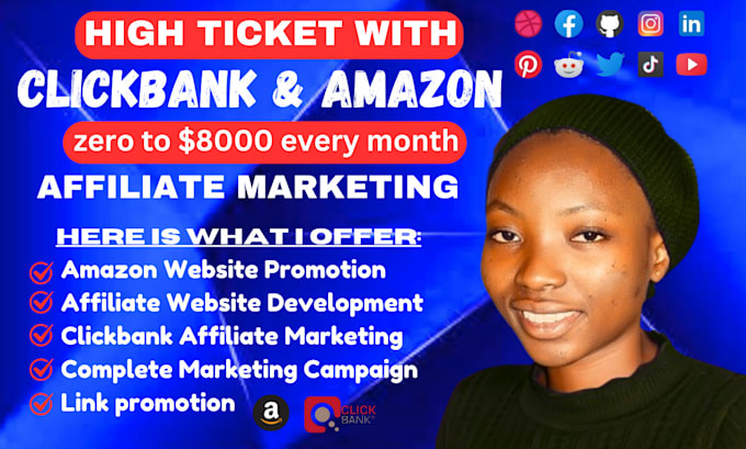 Gig Preview - Setup clickbank affiliate merketing sales funnel amazon website link promotion