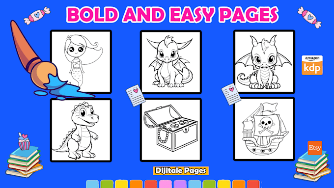 Gig Preview - Design bold and easy coloring pages for all market palces