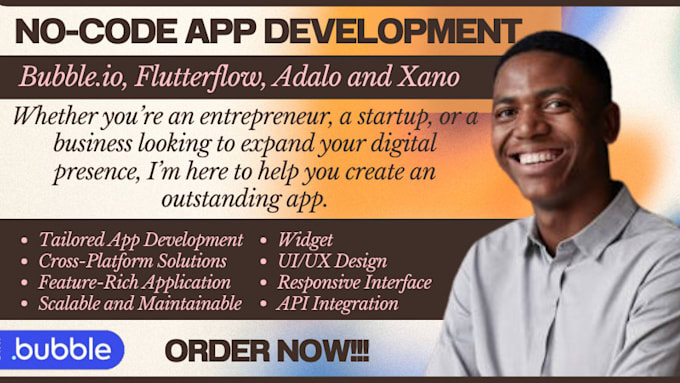 Gig Preview - Do custom no code app development on bubble io, flutterflow, adalo and xano