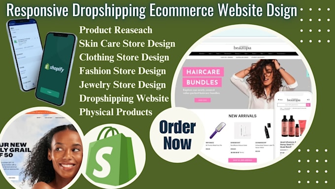 Gig Preview - Build skincare website shopify dropshipping clothing fashion design beauty store