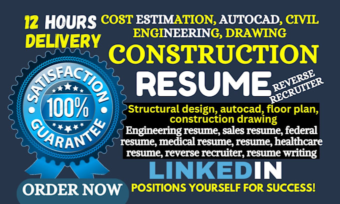 Gig Preview - Write construction resume cost estimation civil engineering autocad architecture