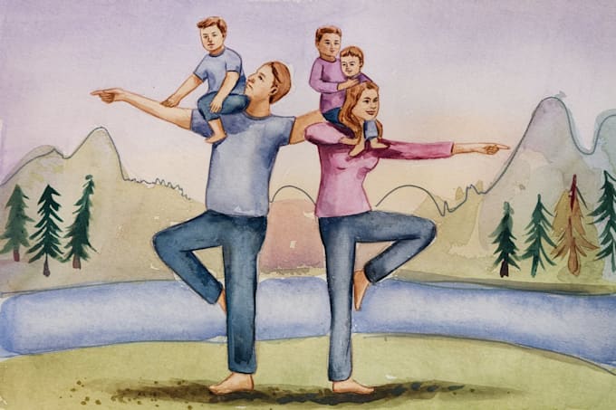 Gig Preview - Create your watercolor family portrait