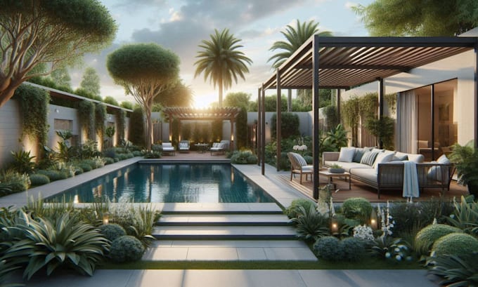 Gig Preview - Do backyard, garden, pool, patio, deck, pergola, landscape 3d design animation