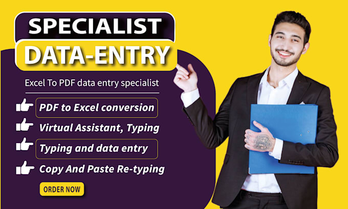 Gig Preview - Be your excel data entry expert, PDF to excel , and virtual assistant