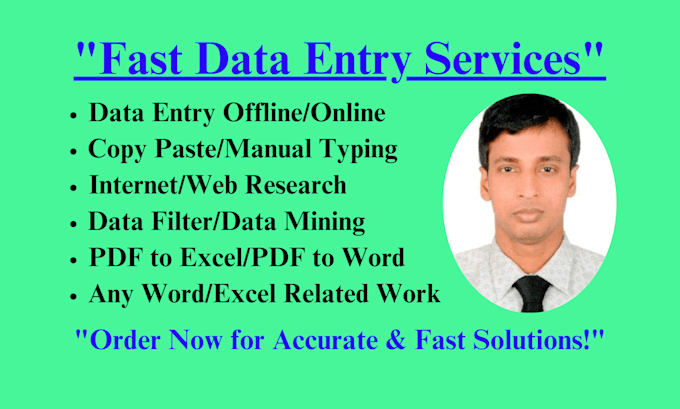 Gig Preview - Do fast data entry, copy paste file convert and web research