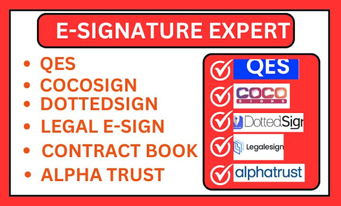 Gig Preview - Create qes cocosign dottedsign legal esign global sign contract book alpha trust