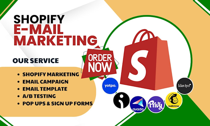 Gig Preview - Setup shopify email marketing privy yotpo omnisend klaviyo avada mailchimp app