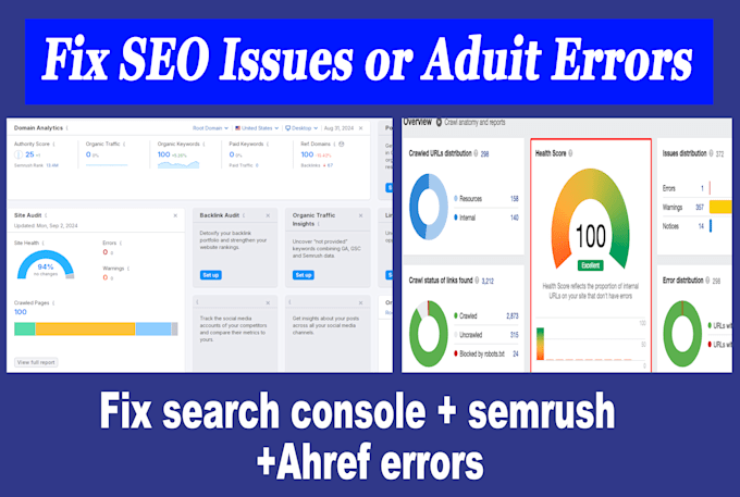 Gig Preview - Fix semrush, search console, ahref, moz, technical seo audit errors or issues