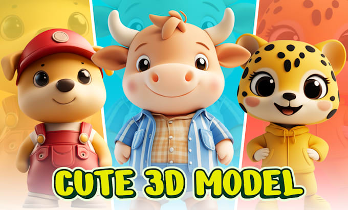 Gig Preview - Design cute chibi 3d modeling character animal, cartoon character for printing