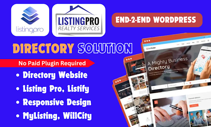 Gig Preview - Do listingpro directory website listfy mylisting willcity geodirectory hivepress