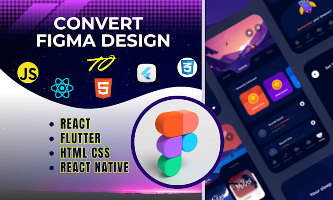 Gig Preview - Convert figma ui design ui ux reactnative flutter html css tailwind django flask