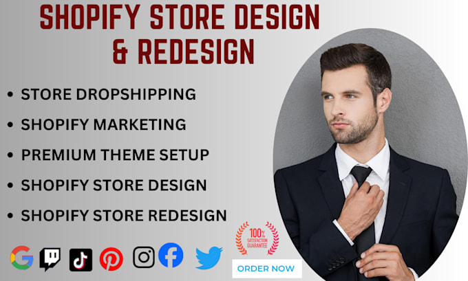 Gig Preview - Create shopify dropshipping  ecommerce website design and shopify store