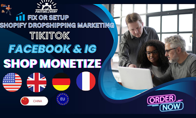 Gig Preview - Setup tiktok shop dropshipping facebook shop tiktok ads fb ads shopify marketing