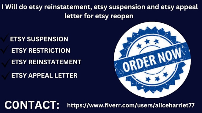 Gig Preview - Do etsy reinstatement, etsy suspension, and etsy appeal letter for reopen