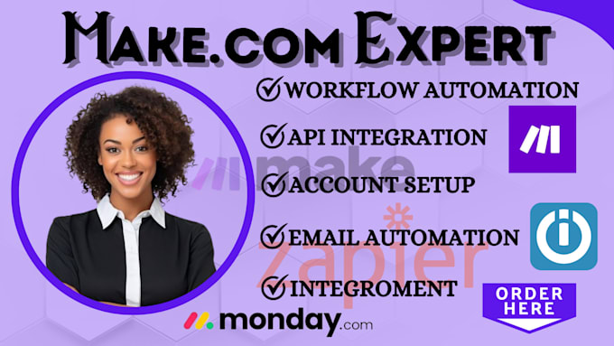 Gig Preview - Setup make com automation, workflow, zapier automatio integromat, made com