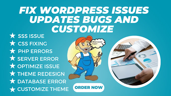 Gig Preview - Fix wordpress issues fix wordpress errors wordpress bugs speed optimization