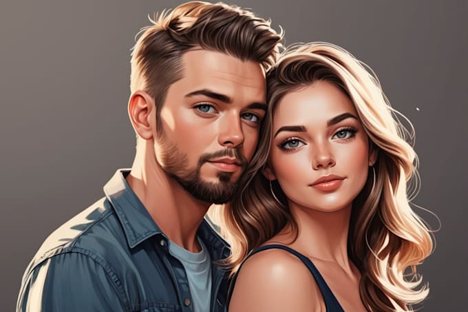 Gig Preview - Draw realistic vector art couple portrait illustration