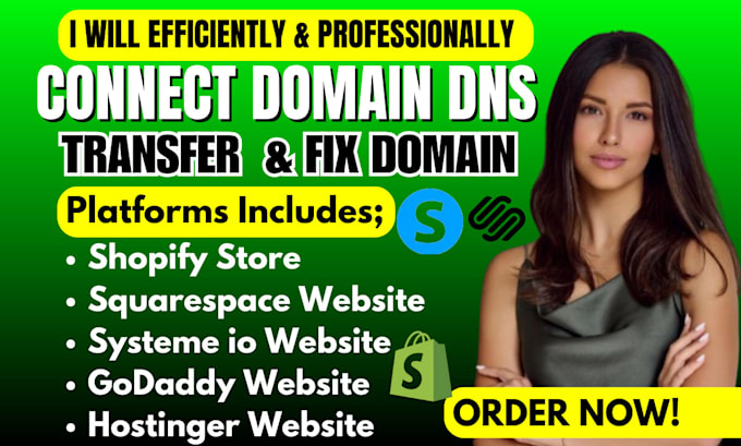 Gig Preview - Connect domain fix or transfer domain dns to shopify squarespace or systeme io