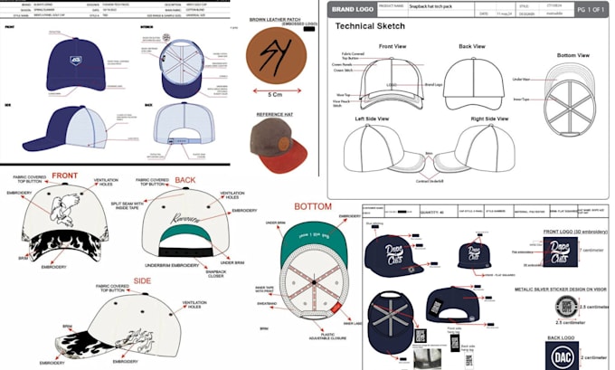 Gig Preview - Design your cap mock up, bucket hat, trucker cap, dad cap tech packs